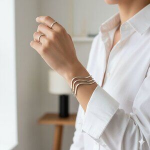 Vintage Mexico 925 Sterling Silver Triple Wave Cuff Bracelet Modernist 25.4g